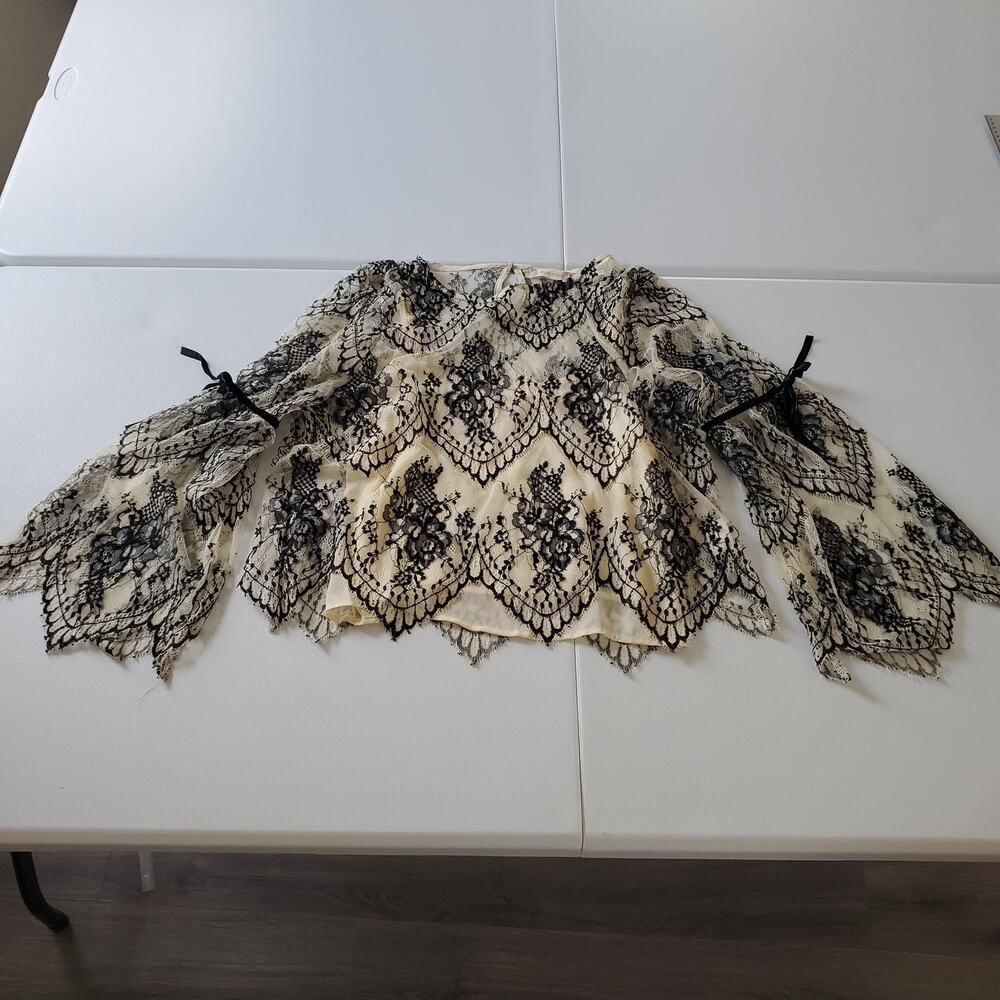 Altar'd State Lace Top Womens Large Black Cream Sheer Dark Romantic Whimsigoth